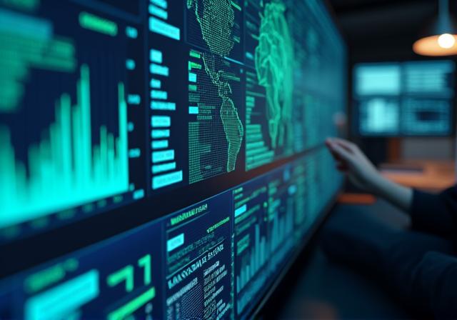 Digitales Dashboard mit einer Lieferketten-Visualisierung und KI-Analyse